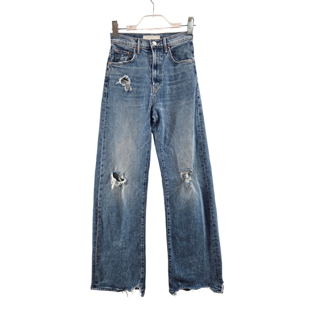 Mother The Lasso Sneak Chew Jeans Distressed High‎ Rise Straight Womens 24